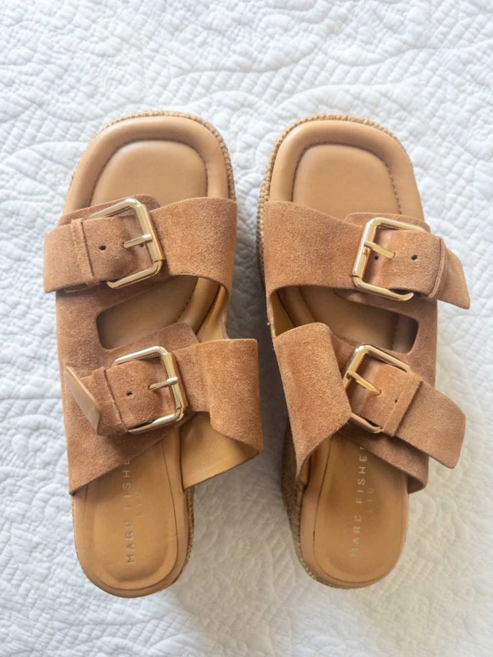 Marc Fisher Palery Suede Leather Double Strap Buckle Sandals Med Natural Size 8